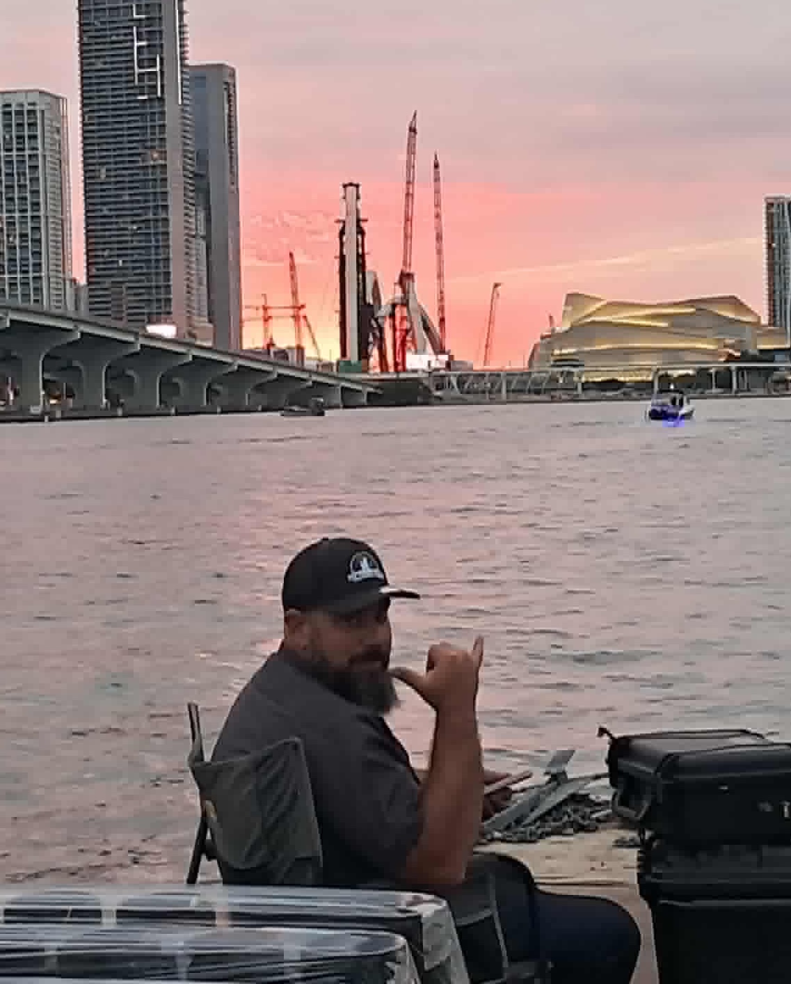 Josh Hite, PGI certified display operator and owner of My 3 Sons Fireworks Company, on site at a Miami waterfront fireworks setup